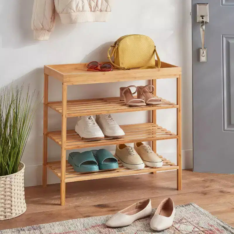 Étagère à chaussures en bambou à 4 niveaux - Brightroom™ : Organiseur de chaussures pour placard et entrée, peut contenir 12 paires, autoportante, multicolore
