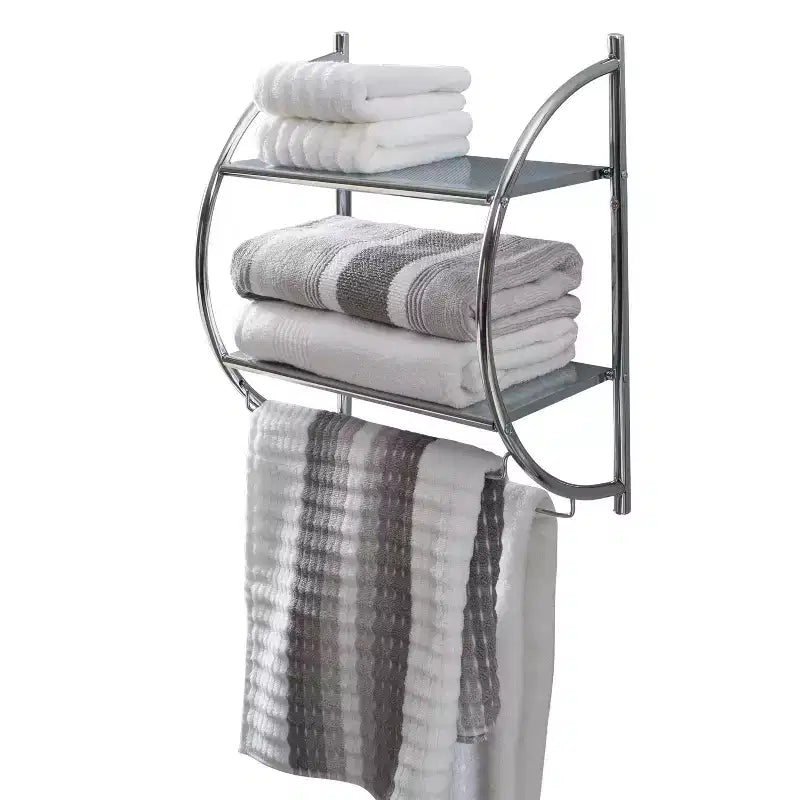 Étagère murale à 2 niveaux avec porte-serviettes argenté - Organize It All