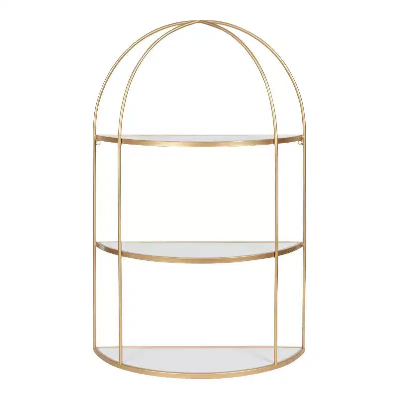 Étagère murale décorative à niveaux Freade 21" x 32" Blanc/Or - Kate & Laurel All Things Decor : Étagère flottante moderne en métal avec rangement ouvert