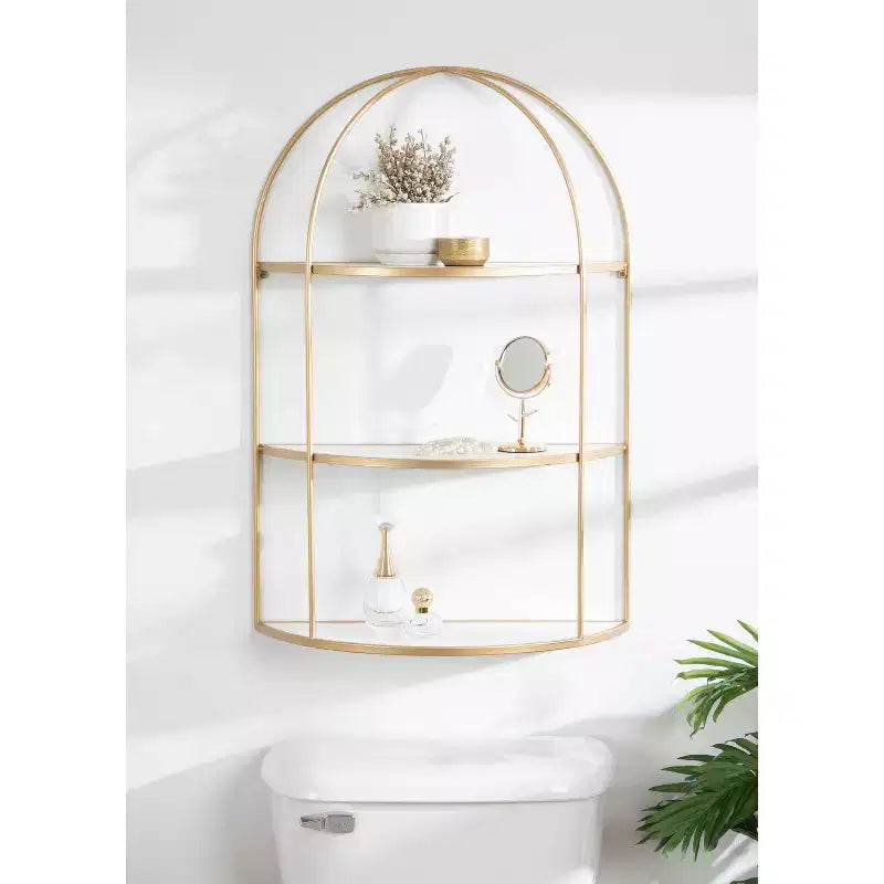 Étagère murale décorative à niveaux Freade 21" x 32" Blanc/Or - Kate & Laurel All Things Decor : Étagère flottante moderne en métal avec rangement ouvert