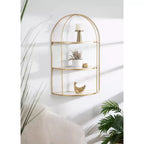 Étagère murale décorative à niveaux Freade 21" x 32" Blanc/Or - Kate & Laurel All Things Decor : Étagère flottante moderne en métal avec rangement ouvert