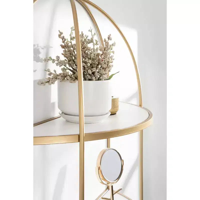 Étagère murale décorative à niveaux Freade 21" x 32" Blanc/Or - Kate & Laurel All Things Decor : Étagère flottante moderne en métal avec rangement ouvert