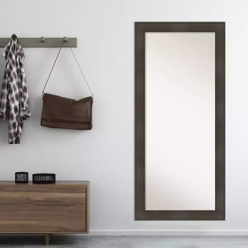 Amanti Art 30" x 66" William Miroir sur pied pleine longueur encadré Espresso : rectangle moderne, aucun assemblage requis, option de montage mural