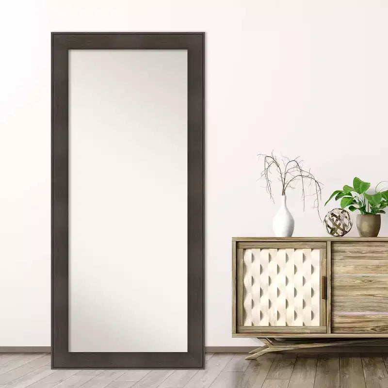 Amanti Art 30" x 66" William Miroir sur pied pleine longueur encadré Espresso : rectangle moderne, aucun assemblage requis, option de montage mural