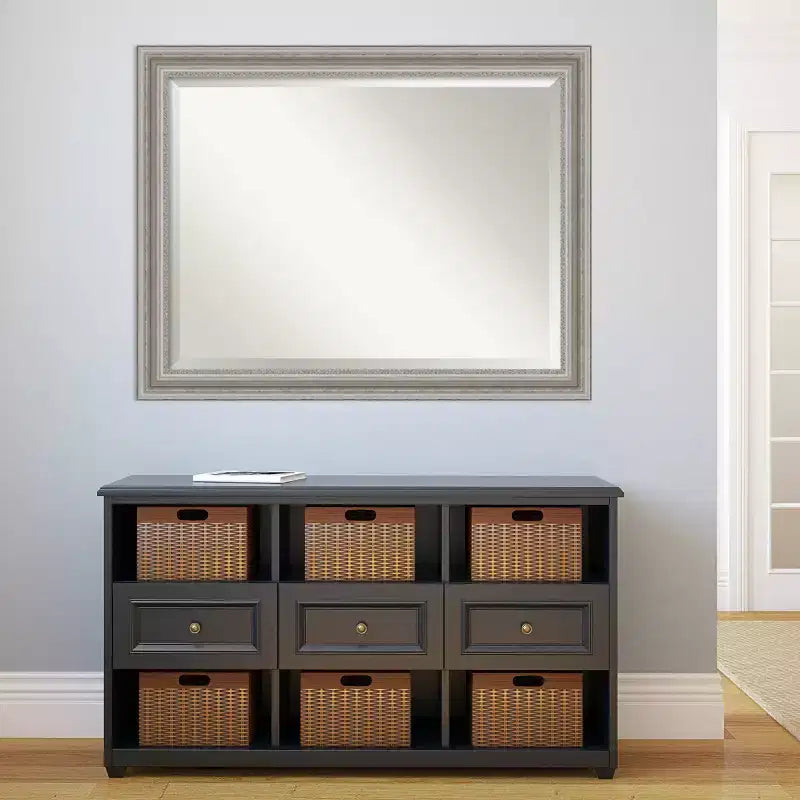 Miroir mural encadré de salon 46" x 36" Argent - Amanti Art: Biseauté moderne, aucun assemblage requis