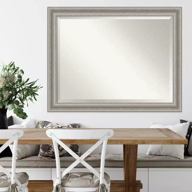 Miroir mural encadré de salon 46" x 36" Argent - Amanti Art: Biseauté moderne, aucun assemblage requis
