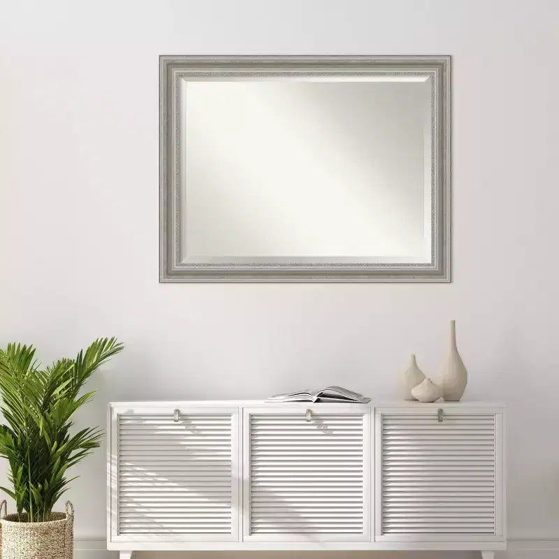 Miroir mural encadré de salon 46" x 36" Argent - Amanti Art: Biseauté moderne, aucun assemblage requis