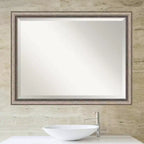 Miroir mural de salle de bain encadré orné Lyla de 44 po x 34 po argenté - Amanti Art : Moderne rectangulaire biseauté, aucun assemblage requis