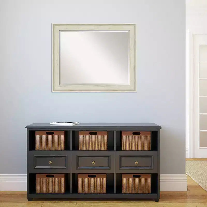 Miroir mural encadré Regal Birch crème 33" x 27" - Amanti Art : Moderne biseauté, aucun assemblage requis