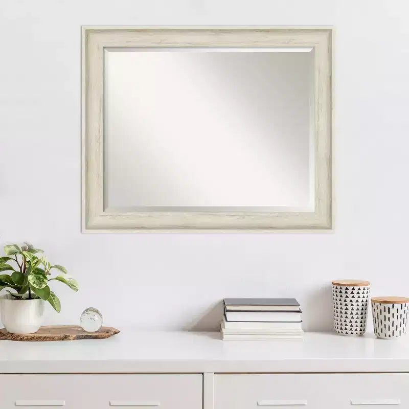 Miroir mural encadré Regal Birch crème 33" x 27" - Amanti Art : Moderne biseauté, aucun assemblage requis