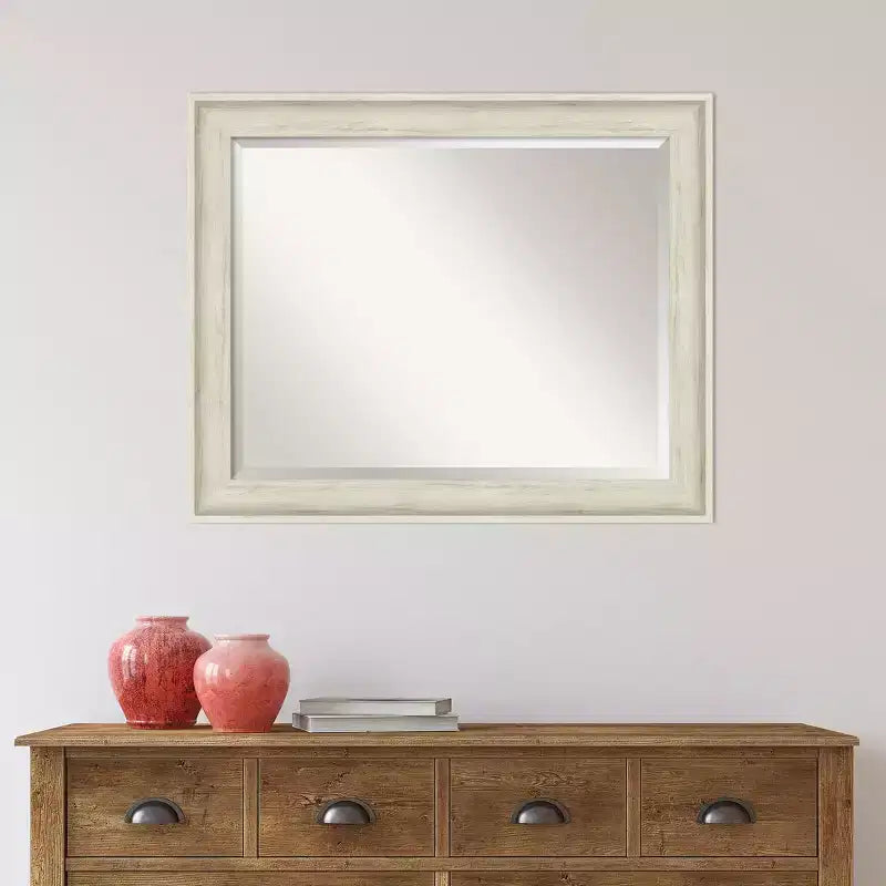 Miroir mural encadré Regal Birch crème 33" x 27" - Amanti Art : Moderne biseauté, aucun assemblage requis
