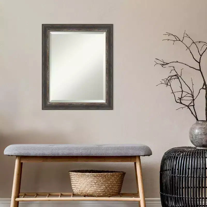 Miroir mural étroit encadré en écorce rustique 20 po x 24 po marron - Amanti Art : Biseauté, aucun assemblage requis