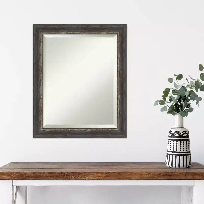 Miroir mural étroit encadré en écorce rustique 20 po x 24 po marron - Amanti Art : Biseauté, aucun assemblage requis