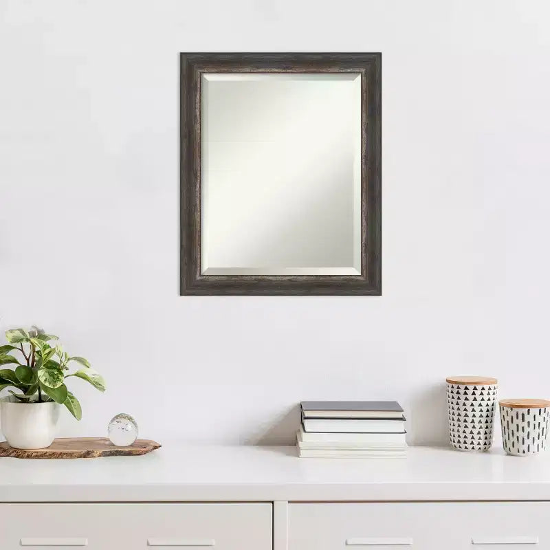 Miroir mural étroit encadré en écorce rustique 20 po x 24 po marron - Amanti Art : Biseauté, aucun assemblage requis
