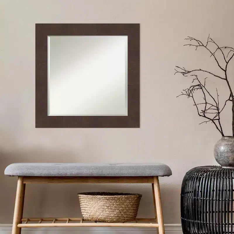 Miroir mural encadré Wildwood 25 po x 25 po marron - Amanti Art : carré moderne biseauté, cadre en polystyrène