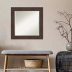 Miroir mural encadré Wildwood 25 po x 25 po marron - Amanti Art : carré moderne biseauté, cadre en polystyrène