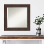 Miroir mural encadré Wildwood 25 po x 25 po marron - Amanti Art : carré moderne biseauté, cadre en polystyrène