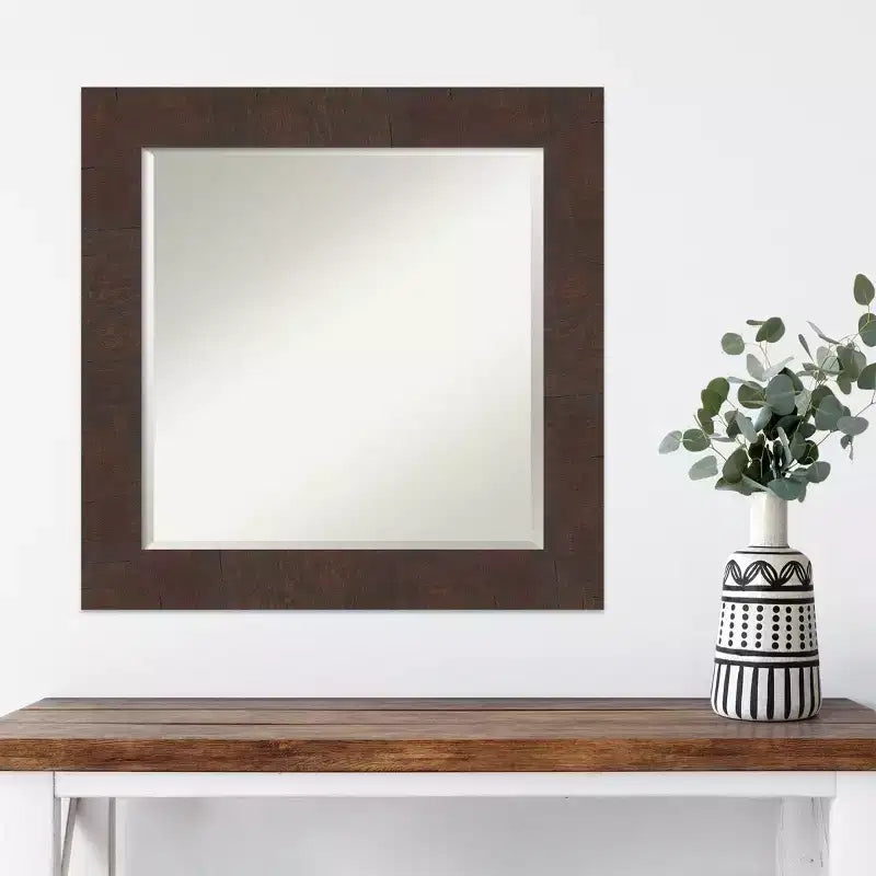 Miroir mural encadré Wildwood 25 po x 25 po marron - Amanti Art : carré moderne biseauté, cadre en polystyrène