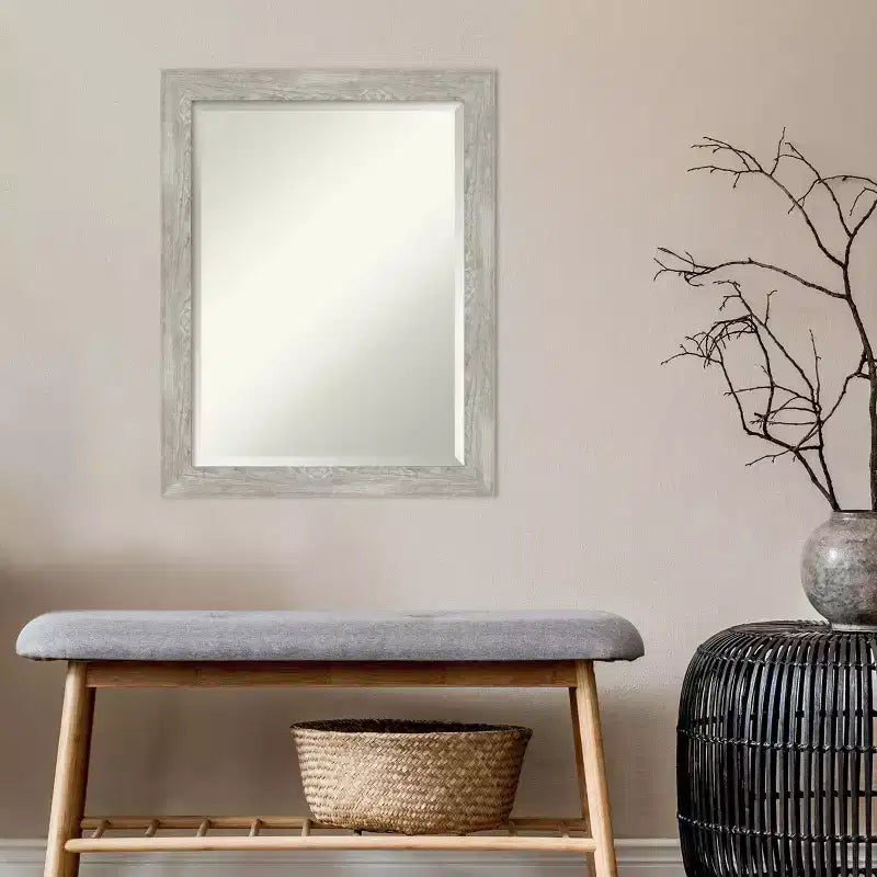 Miroir mural étroit encadré Dove 22" x 28" Gris délavé - Amanti Art : Biseauté moderne, aucun assemblage requis