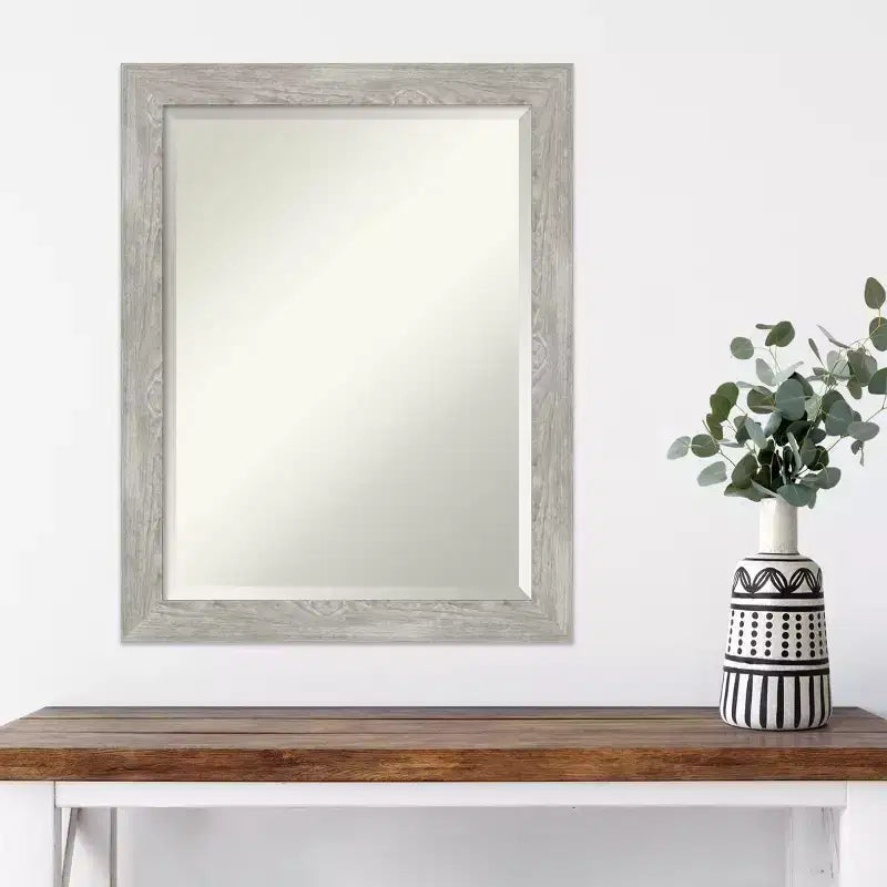 Miroir mural étroit encadré Dove 22" x 28" Gris délavé - Amanti Art : Biseauté moderne, aucun assemblage requis
