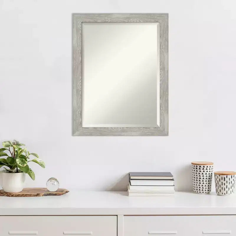 Miroir mural étroit encadré Dove 22" x 28" Gris délavé - Amanti Art : Biseauté moderne, aucun assemblage requis
