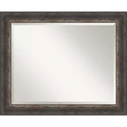 33" x 27" Bark Rustic Char Framed Wall Mirror Brown - Amanti Art