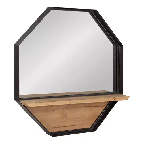 24" x 24" Owing Functional Wall Mirror Brown - Kate & Laurel All Things Decor: Modern Octagon Shape, Metal Frame