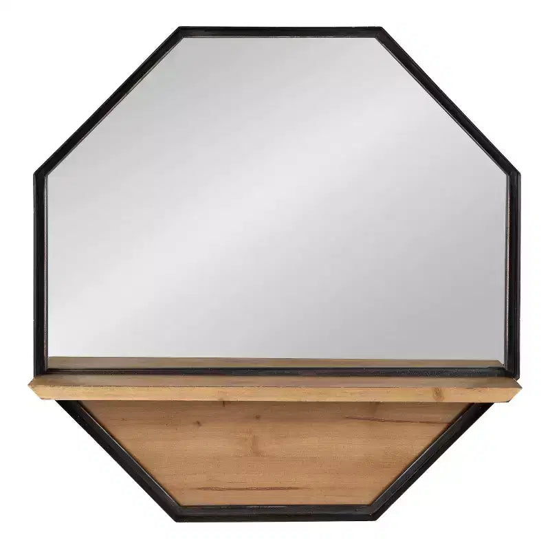 Miroir mural fonctionnel 24" x 24" coloris marron - Kate & Laurel All Things Decor : Forme octogonale moderne, cadre en métal