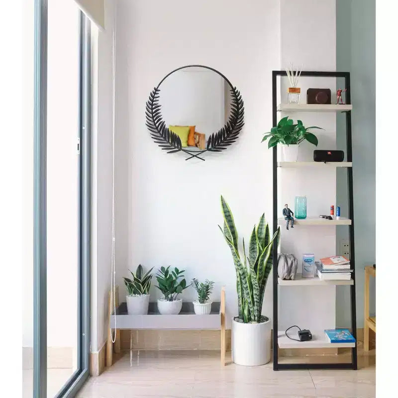 Miroir mural rond 21" Empress Grecian noir/blanc - Infinity Instruments : Style moderne, Cadre métallique, Aucun assemblage requis