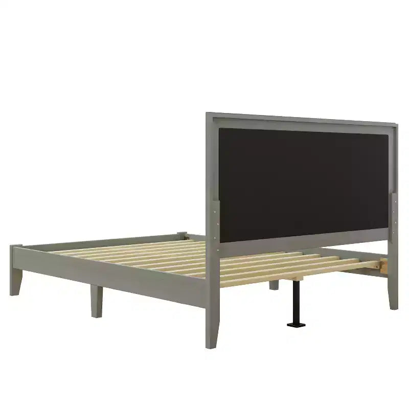 Lit plateforme Christopher Knight Home Lincoln en bois d'hévéa avec tête de lit capitonnée, gris