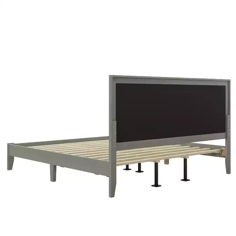 Lit plateforme Christopher Knight Home Lincoln en bois d'hévéa avec tête de lit capitonnée, gris
