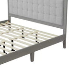 Lit plateforme Christopher Knight Home Lincoln en bois d'hévéa avec tête de lit capitonnée, gris