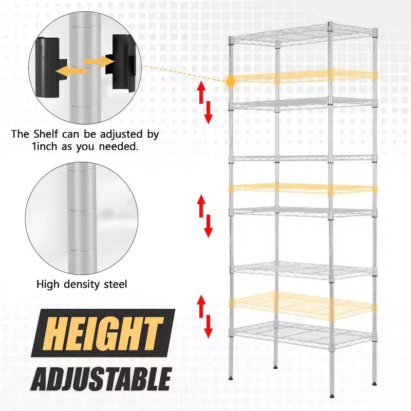Meuble de rangement BestMassage à 6 niveaux, étagère métallique, étagère de garage, étagère autoportante réglable, utilisation multifonctionnelle pour la maison, le bureau ou le commerce
