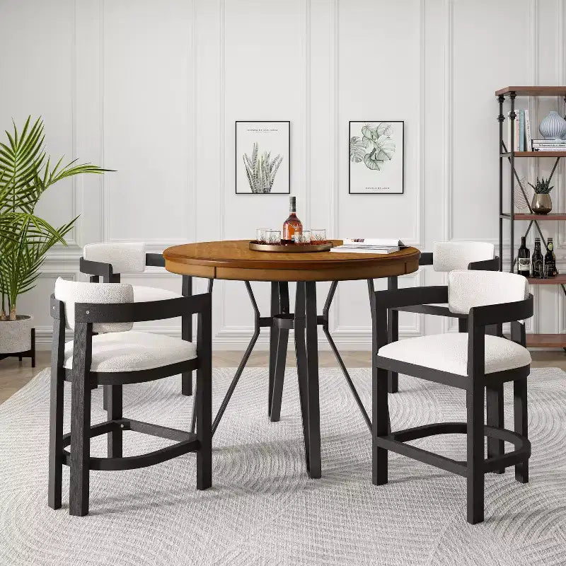 Ensemble de salle à manger Christopher Knight Home Alvin moderne, 5 pièces, en métal et bois d'hévéa, hauteur comptoir