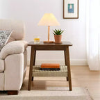 23 tables d'appoint bohème avec rangement, tables d'appoint de style Mid-Century avec étagère tressée, tables de chevet pour salon, canapé, chambre à coucher.