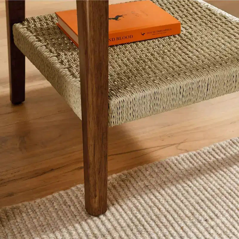 23 tables d'appoint bohème avec rangement, tables d'appoint de style Mid-Century avec étagère tressée, tables de chevet pour salon, canapé, chambre à coucher.