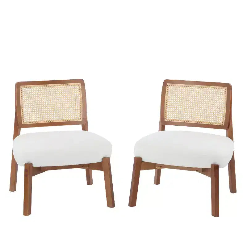 Christopher Knight Home Hailey Wood Accent Chair with Cane Webbing (Set of 2), Beige/Walnut