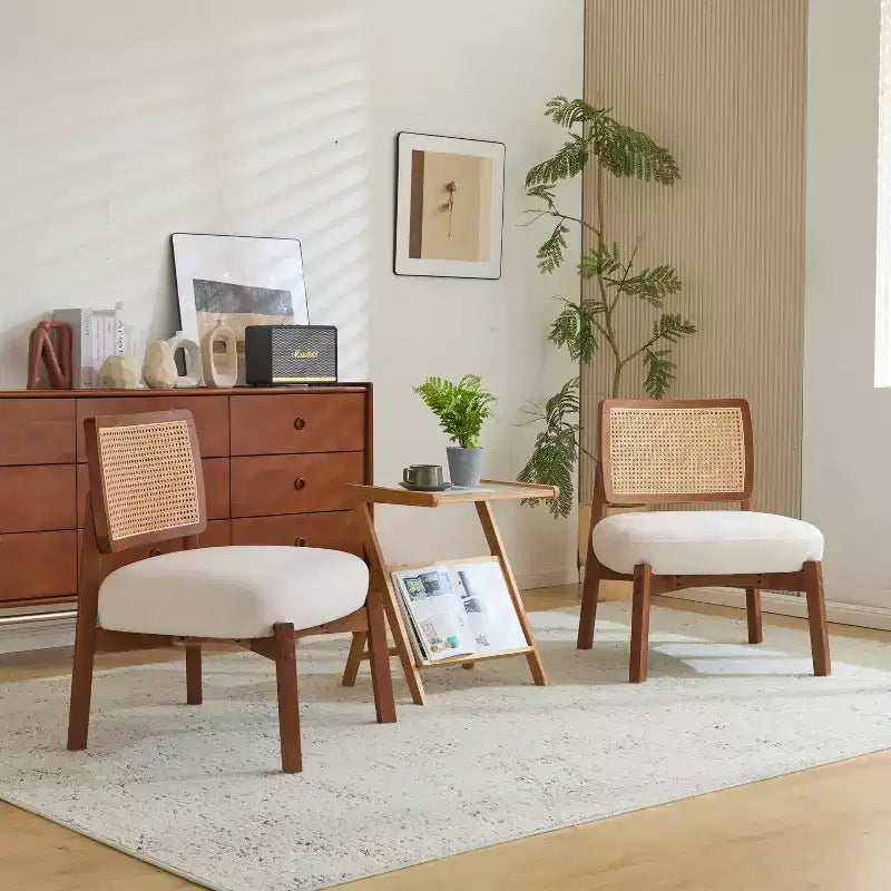 Christopher Knight Home Hailey Chaise d'appoint en bois avec cannage (Lot de 2), Beige/Noyer