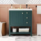 30 inch transitional style bathroom storage cabinet combination with ceramic sink and dressing table