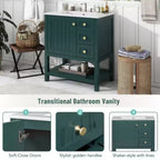 Meuble de rangement de salle de bain de style transitionnel de 30 pouces avec lavabo en céramique et coiffeuse