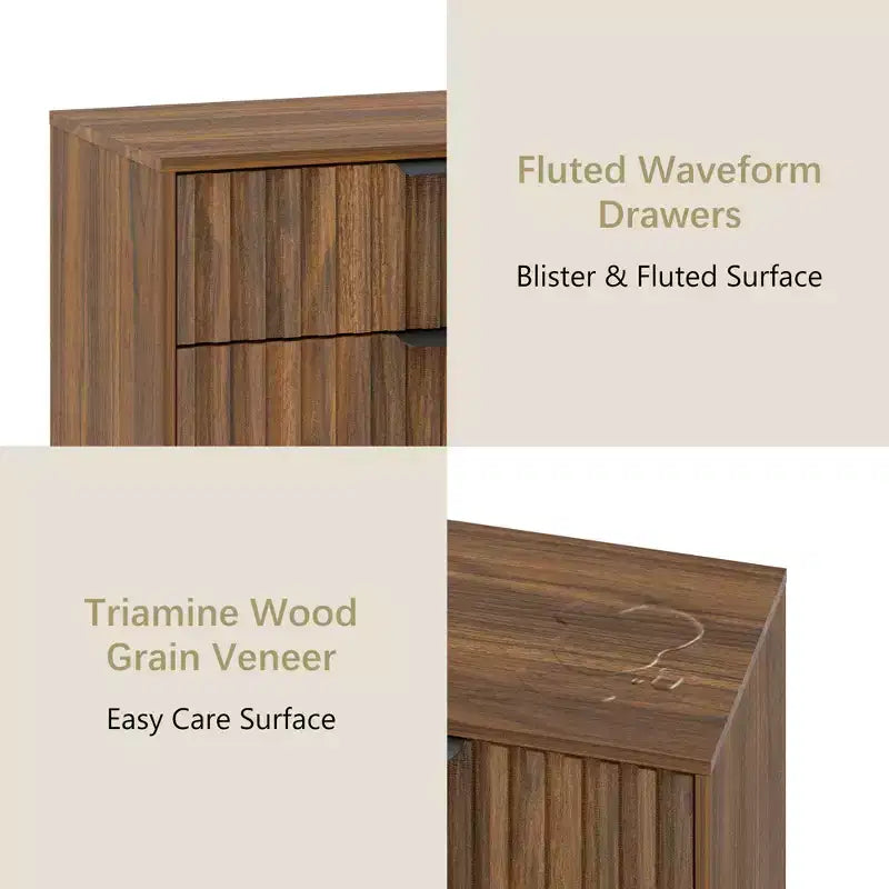 Commode 24 cannelures avec 4 tiroirs, commodes modernes pour chambre à coucher, organisateur de commode en bois avec tiroirs à bulles, marron