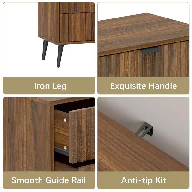 Commode 24 cannelures avec 4 tiroirs, commodes modernes pour chambre à coucher, organisateur de commode en bois avec tiroirs à bulles, marron