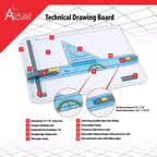 Table à dessin technique Acurit - Planche à dessin portable avec kit multi-outils, plastique incassable, mécanisme de verrouillage à bord droit, transparente