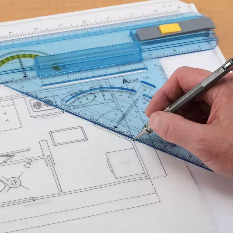 Table à dessin technique Acurit - Planche à dessin portable avec kit multi-outils, plastique incassable, mécanisme de verrouillage à bord droit, transparente