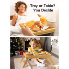Table de lit en bambou avec pieds pliables, plateau de petit-déjeuner pour canapé, lit, manger, travailler, utilisée comme plateau de collation pour ordinateur portable par Pipishell