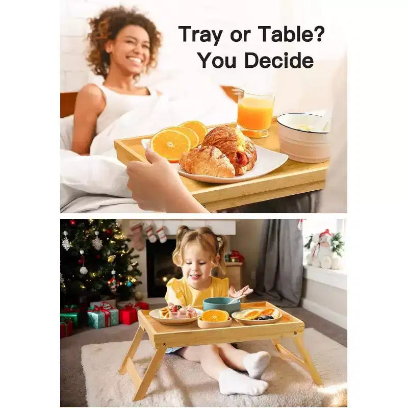 Table de lit en bambou avec pieds pliables, plateau de petit-déjeuner pour canapé, lit, manger, travailler, utilisée comme plateau de collation pour ordinateur portable par Pipishell