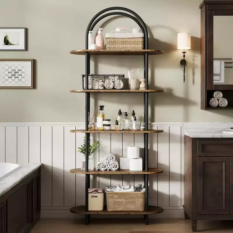 5 Tier Open Bookshelf Arched Display Racks Tall Bookshelf Freestanding Open Storage Shelf with Sturdy Metal Frame
