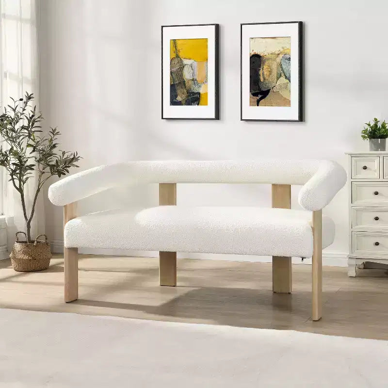 Christopher Knight Home Webb Causeuse rembourrée en bouclette de 53 po en bois d'hévéa au design moderne