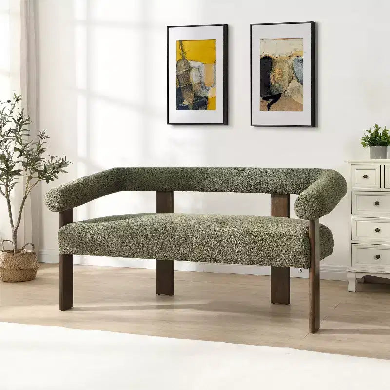 Christopher Knight Home Webb Causeuse rembourrée en bouclette de 53 po en bois d'hévéa au design moderne