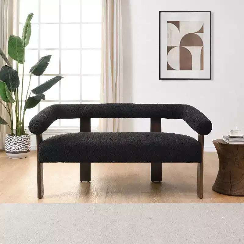 Christopher Knight Home Webb Causeuse rembourrée en bouclette de 53 po en bois d'hévéa au design moderne